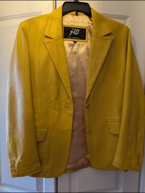 LeatherInn Mustard Yellow Leather Blazer